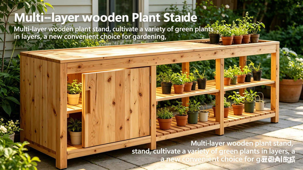 Acacia Garden Workbench: Potting Table with Cabinet and Open Shelving