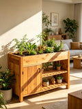 Solid Acacia Wood Potting Bench with Open Shelves & Storage Cabinet